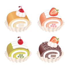 Realistic combination of four flavors of swiss rolls