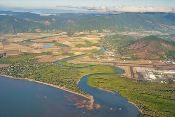 Fototapeta premium Amazing aerial view of Queensland coastline and landscape, view from the airplane