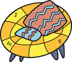 Hand Drawn Armchair and pillow in wave pattern illustration