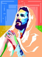 jesus is praying in pop art style - illustration
