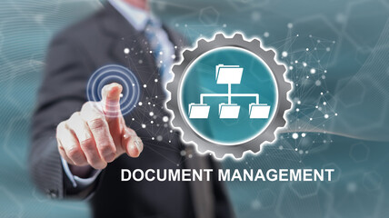 Fototapeta premium Man touching a document management concept