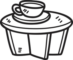 Hand Drawn Side tables and coffee mugs illustration