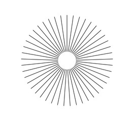 Radial circle lines. Circular radiating lines geometric element. Sun star rays symbol. Abstract geometric shapes. Design element. Vector illustration isolated on white background.