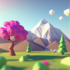 Low poly landscape spring