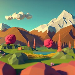 Low poly landscape spring