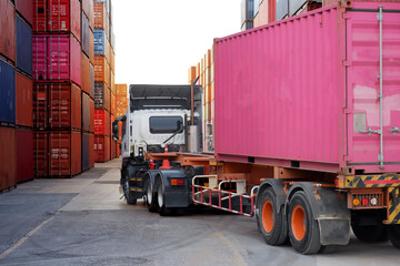 Truck logistics concept in container depot