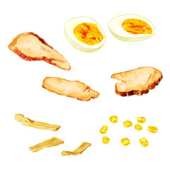 手描き水彩のラーメンの具イラストセット