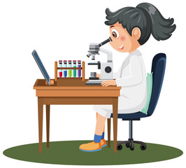 GIrl using microscope for experiment