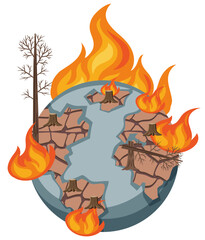 Bushfire on the globe isolated