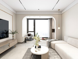 Fototapeta na wymiar 3D rendering, wooden Nordic style living room design