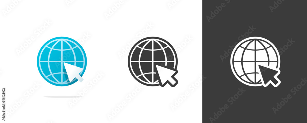 Poster web www address icon pictogram black white and flat blue internet globe simple minimal website glyph