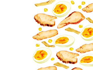 手描き水彩のラーメンの具イラスト長方形フレーム・右