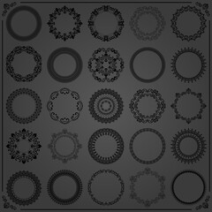 Vintage set of round elements. Different elements for design frames, backgrounds and monograms. Classic dark patterns. Set of vintage patterns