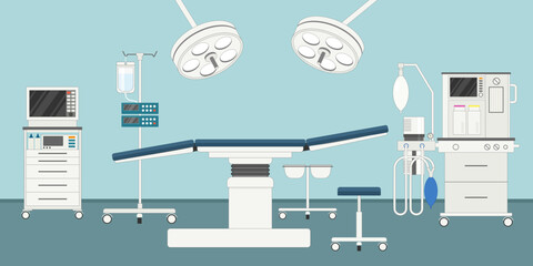 Operating room. Medical hospital surgery operation room interior at the hospital with medical equipment , vector illustration.