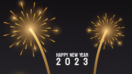 Happy new 2023 year Elegant gold text with light. Minimal text template