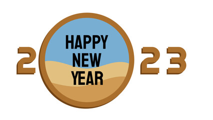 Happy new 2023 year Elegant gold text with light. Minimal text template