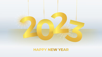 Happy new 2023 year Elegant gold text with light. Minimal text template