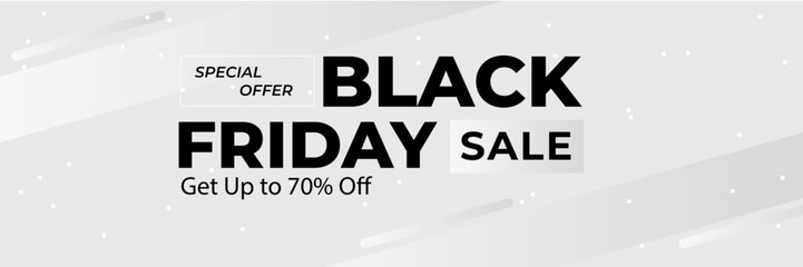 Obraz premium Black Friday and Cyber Monday banner long narrow header for website. 3d black and blue realistic design and sale text. Stock vector illustration.