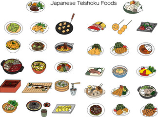 Japanese foods various illustration set