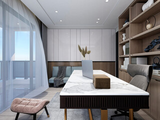 3D rendering, Nordic wooden style restaurant design