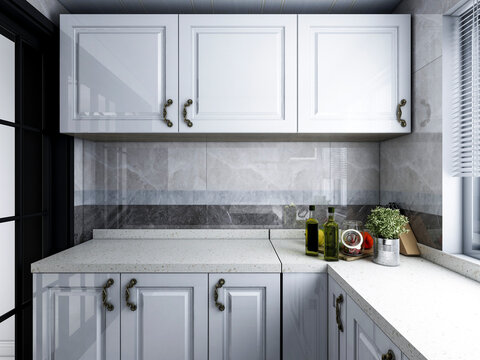 3D rendering, bright kitchen design