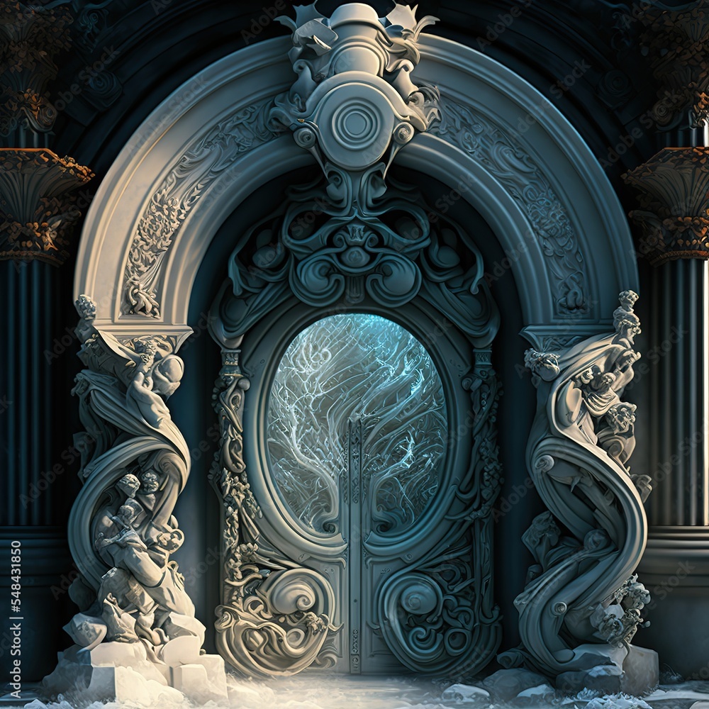 Poster the portal with the antique molding is covered with ice. the portal window is cluttered with white i