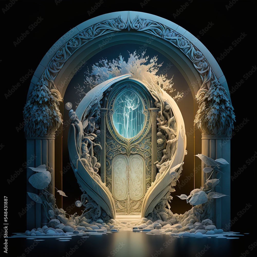 Poster the portal with the antique molding is covered with ice. the portal window is cluttered with white i