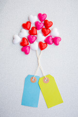 Abstract valentine 's day, Red Heart with paper tag on white texture for graphic design or add text message. Love concept.