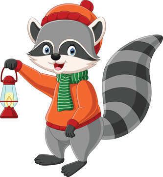 Cartoon raccoon holding a lantern