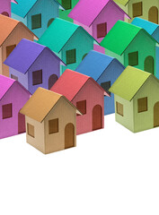 Group of colored cardboard houses - city concept on white background for easy selection