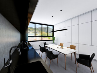 3D rendering, Nordic wooden style restaurant design