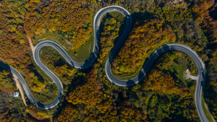 aerial view of inegol domanic road with beautiful autumn colors of nature