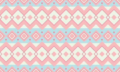 abstract geometric Ethnic Pattern fabric pink and blue squares background or wallpaper.