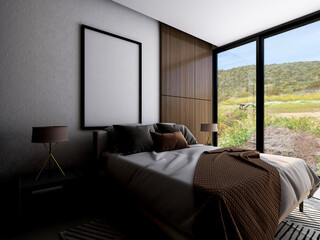 Fototapeta premium 3D rendering, clean and tidy Nordic style bedroom design