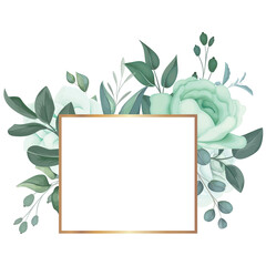 beautiful greenery floral frame with golden line