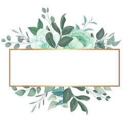 beautiful greenery floral frame with golden line