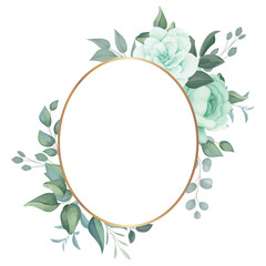 Fototapeta na wymiar beautiful greenery floral frame with golden line