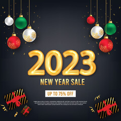 2023 New year sale social media post or promotional Template with christmas decoration