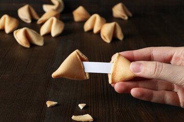 Concept of creative food, Chinese fortune cookies with prediction words