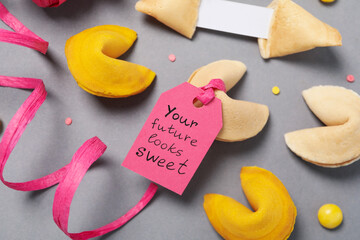 Concept of creative food, Chinese fortune cookies with prediction words