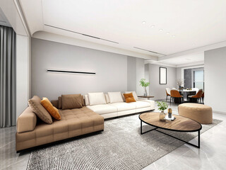 3D rendering, wooden Nordic style living room design