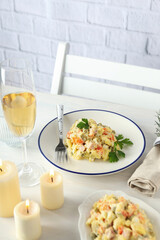 Concept of New year food, tasty Olivier salad