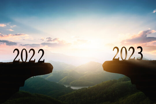 2023 new year concept: silhouette of 2023 with sky for preparation of welcome 2023 New Year party. 