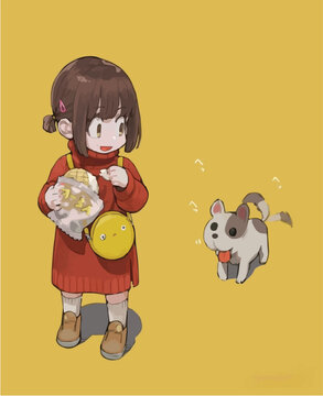 A girl playing with her dog