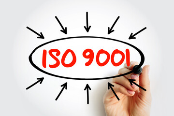 ISO 9001 - international standard that specifies requirements for a quality management system, text concept with arrows - obrazy, fototapety, plakaty