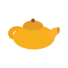 Yellow and brown teapot or kettle, household appliances kitchenware, Flat vector illustration