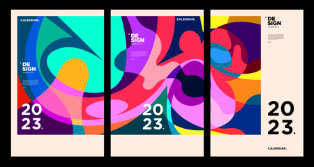 New year 2023 calendar design template with geometric colorful abstract. Vector calendar design.