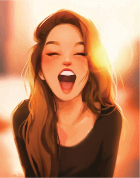 happy anime girl digital art, illustration