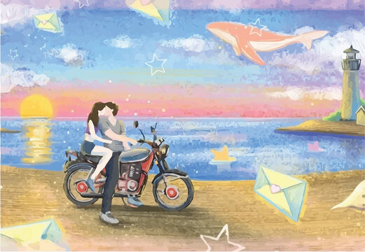 anime couple on bike