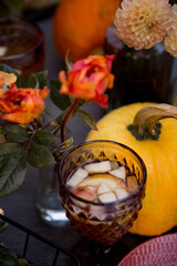 autumn tea party in the garden still life